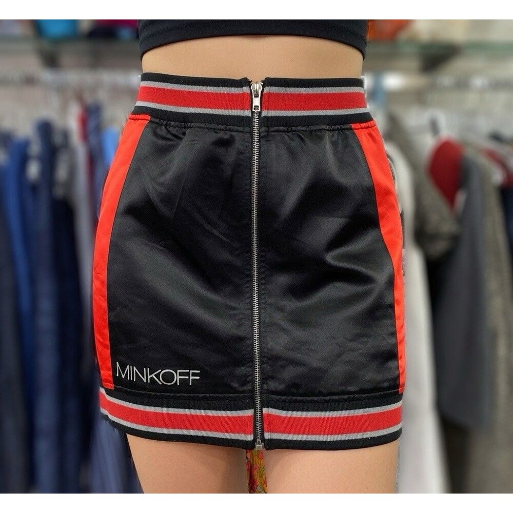 HOT!!! Seek The Label Blk/Red Full Zip Front Athletic “MINKOFF” Mini Skirt, Sz S